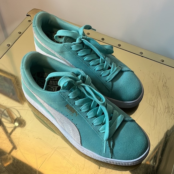 Teal / Turquoise Suede Puma Sneakers - Picture 2 of 3